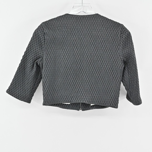 SUSAN BENDER Leather Jacket Sz 4 Charcoal Gray Cropped Textured Zip Quiet Luxury - Picture 4 of 11
